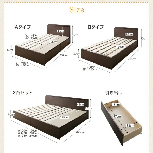 お客様組立 壁付けできる国産ファミリー連結収納ベッド Tenerezza テネレッツァ ベッドフレームのみ Aタイプ シングル