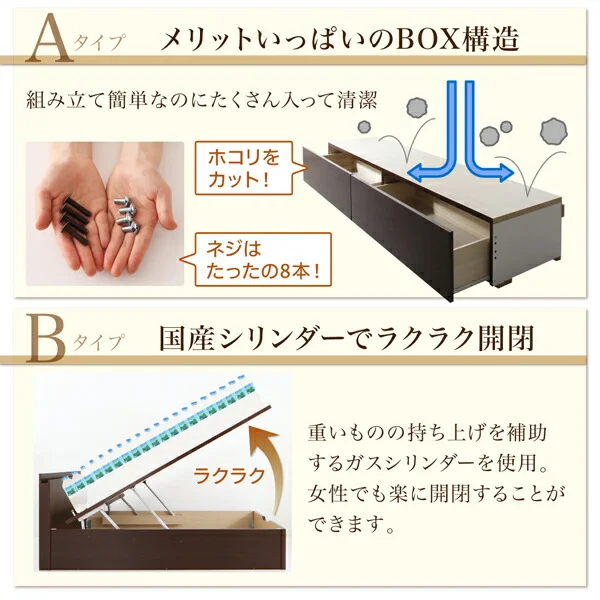 お客様組立 壁付できる棚コンセント付国産ファミリー収納ベッド Kirchen キルヒェン ベッドフレームのみ A+Bタイプ ワイドK200
