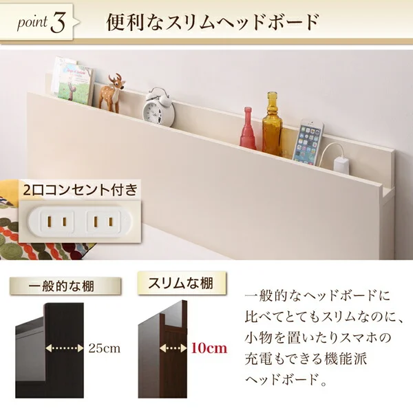 お客様組立 壁付できる棚コンセント付国産ファミリー収納ベッド Kirchen キルヒェン ベッドフレームのみ A+Bタイプ ワイドK200