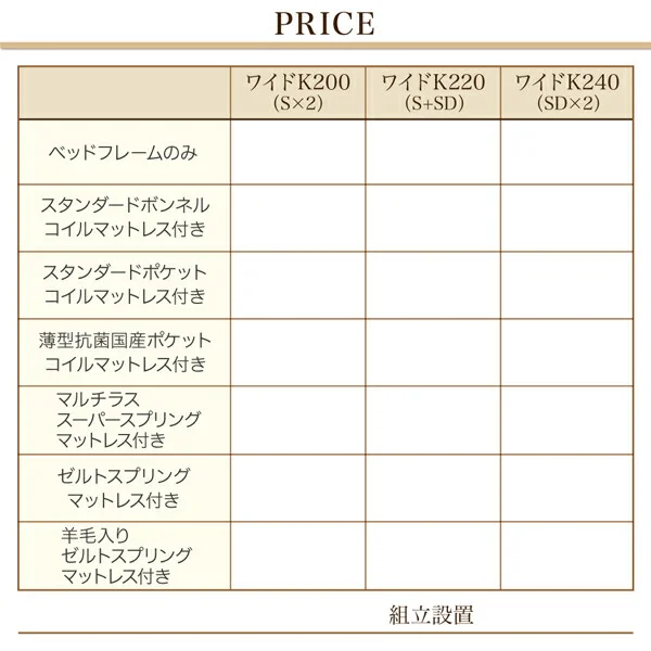 お客様組立 壁付できる棚コンセント付国産ファミリー収納ベッド Kirchen キルヒェン ベッドフレームのみ A+Bタイプ ワイドK200