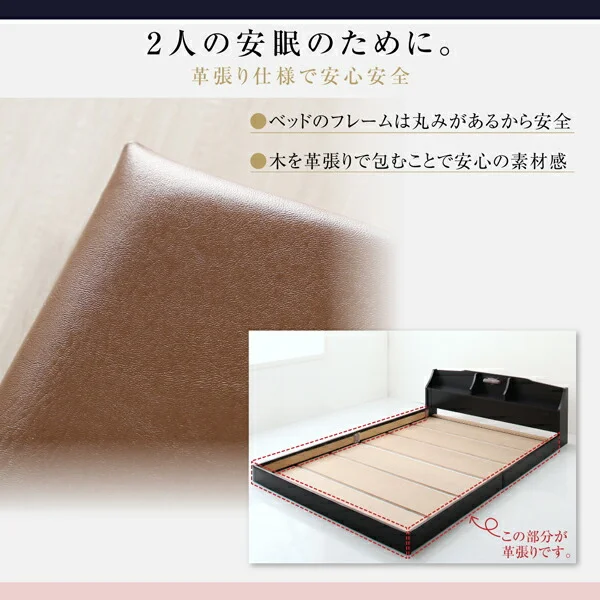 国産　コンセント・照明付　カップルにうれしいフロアベッド   ベッドフレームのみ セミダブル