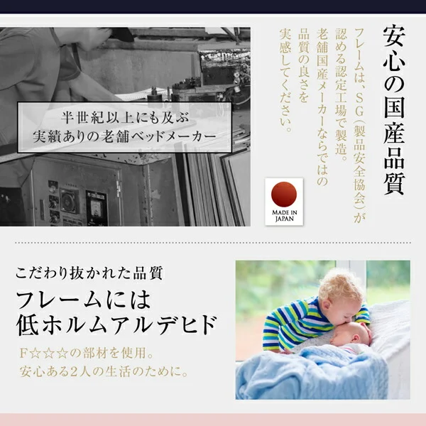 国産　コンセント・照明付　カップルにうれしいフロアベッド   ベッドフレームのみ セミダブル