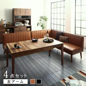 大人数でもゆったりくつろげる 大型L字リビングダイニングセット LINER ライナー 5点セット(テーブル+2Pソファ2脚+アームソファ1脚+ベンチ1脚) 右アーム W120-180