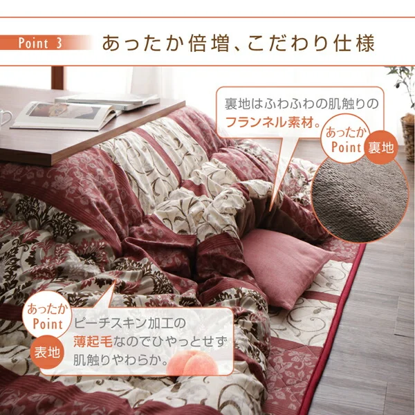 長く使える日本製 家族で囲める大判ボリュームこたつ布団 くつろぎ 掛布団&敷布団2点セット 正方形(75×75cm)天板対応