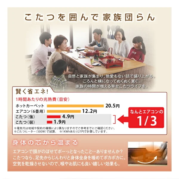 長く使える日本製 家族で囲める大判ボリュームこたつ布団 くつろぎ 掛布団&敷布団2点セット 正方形(75×75cm)天板対応
