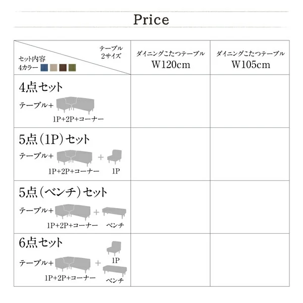 年中快適 こたつもソファも高さ調節 リビングダイニングセット Maine メーヌ 4点セット(テーブル+2Pソファ1脚+1Pソファ1脚+コーナーソファ1脚) W105