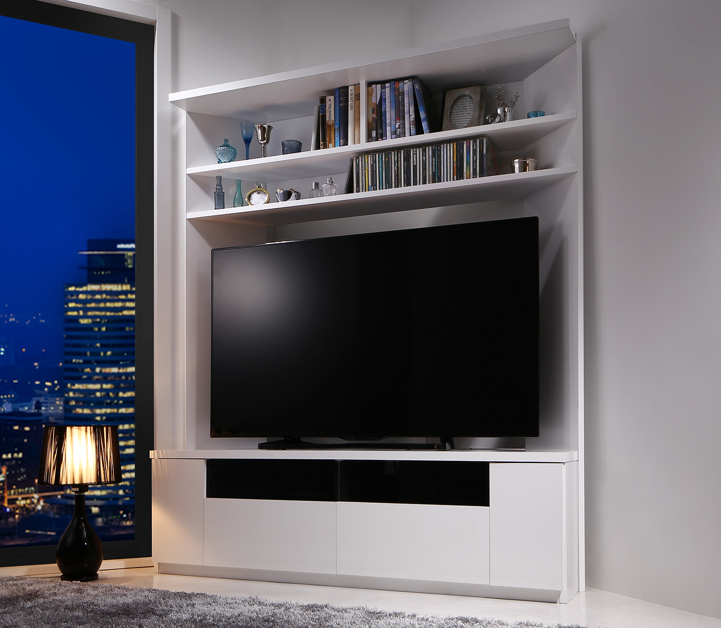 鏡面仕上げ　大型テレビ対応ハイタイプコーナーテレビボード Prelumo プレルモ