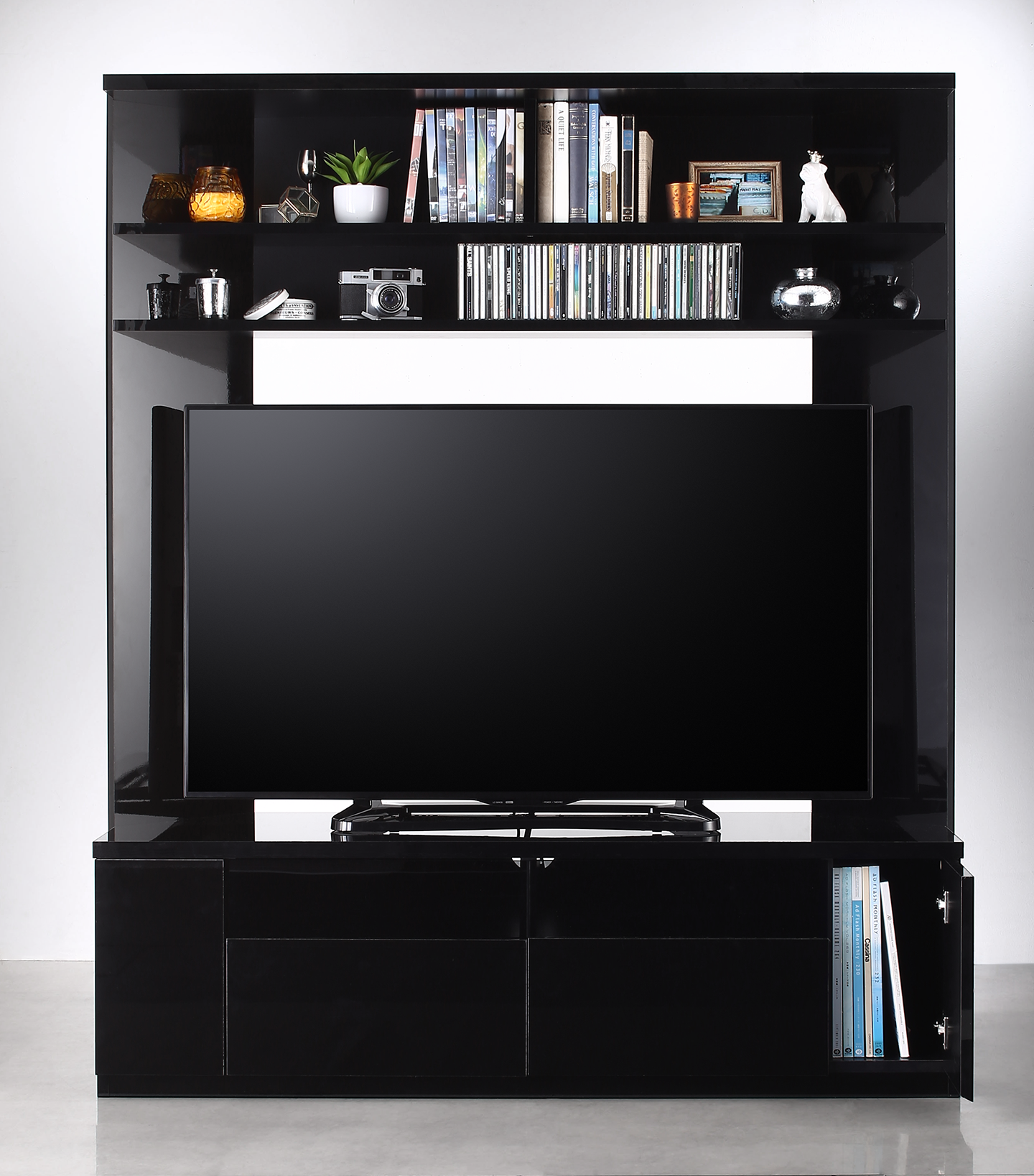鏡面仕上げ　大型テレビ対応ハイタイプコーナーテレビボード Prelumo プレルモ