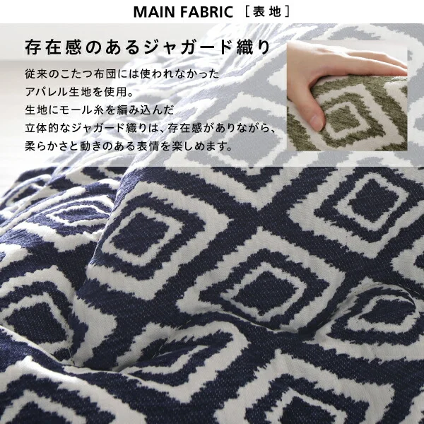 ヴィンテージ調 幾何柄織りこた布団 ASSEN アッセン こたつ用掛け布団 正方形(80×80cm)天板対応