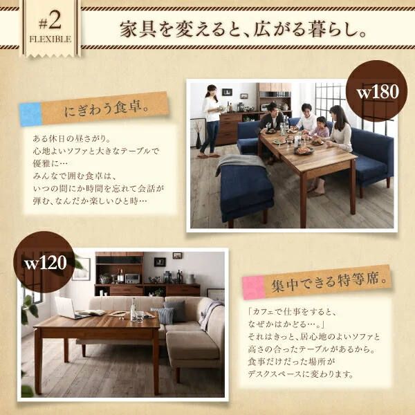 高さ調節可能ポケットコイル大型リビングダイニングセット Adolf アドルフ 5点セット(テーブル+2Pソファ2脚+1Pソファ1脚+コーナーソファ1脚) W120-180