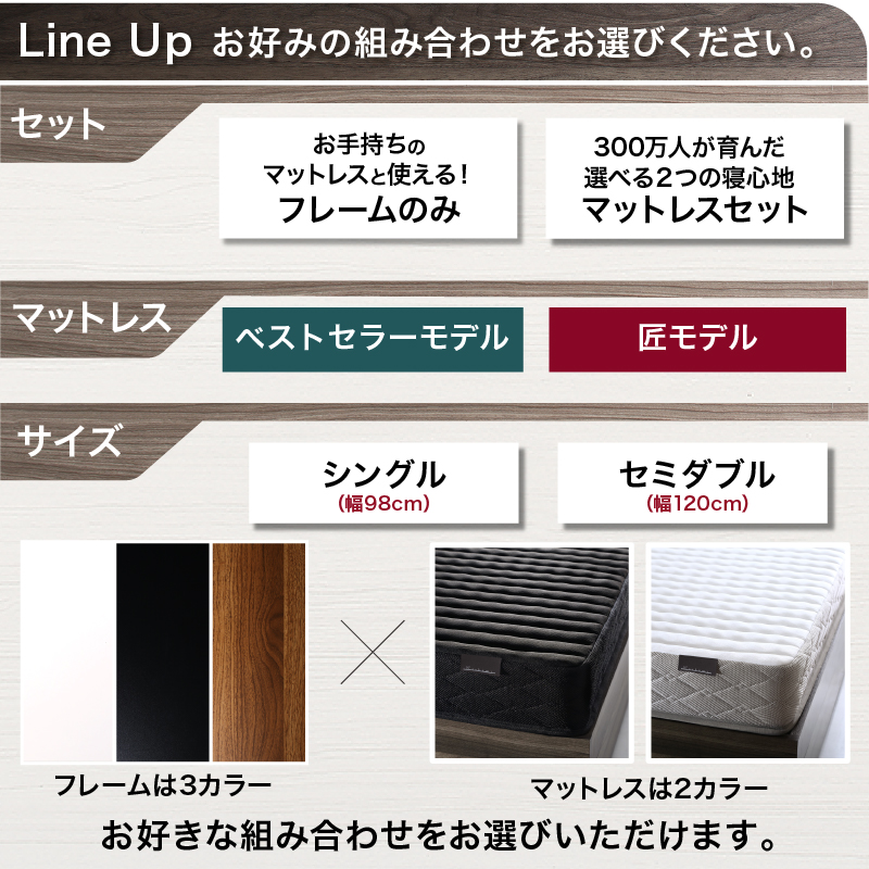 選べる引出収納付きシンプルデザインローベッド Menoce メノーチェ ベッドフレームのみ 引き出し2杯 シングル