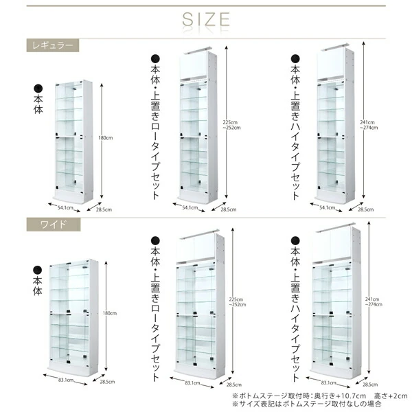 背面ミラー付き壁面コレクション収納 本体 幅54.1