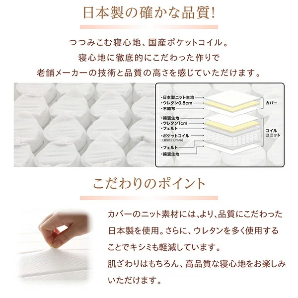 素材・色が選べるカバーリング脚付きマットレスベッド マットレスベッド ボンネルコイルマットレスタイプ ポリエステル素材 シングル 15cm