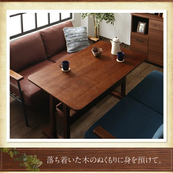 レイアウト自在ヴィンテージデザインダイニング Calvin カルヴァン 3点セット(テーブル+2Pソファ2脚) W130