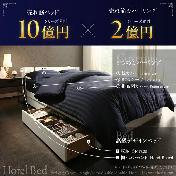 セットで決める　棚・コンセント付本格ホテルライクベッド Etajure エタジュール ベッドフレームのみ ボックスシーツ付 シングル