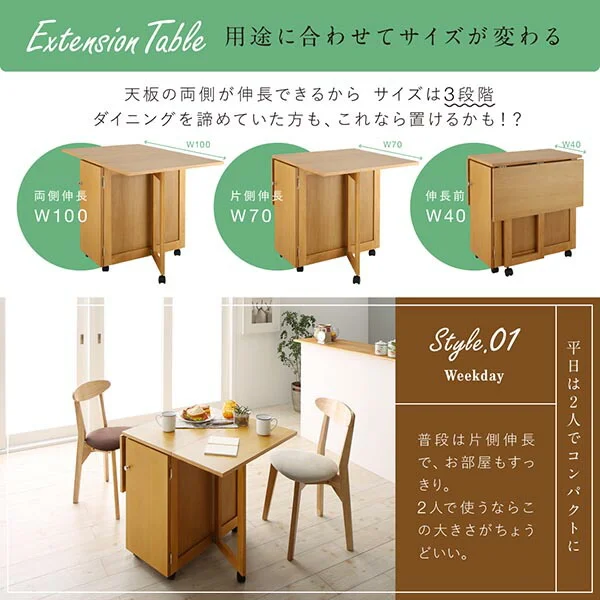 収納庫付き両側バタフライ天板コンパクト伸縮ダイニング Salute サルーテ 5点セット(テーブル+チェア4脚) W40-100