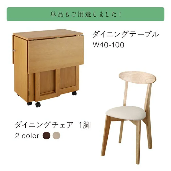 収納庫付き両側バタフライ天板コンパクト伸縮ダイニング Salute サルーテ 5点セット(テーブル+チェア4脚) W40-100