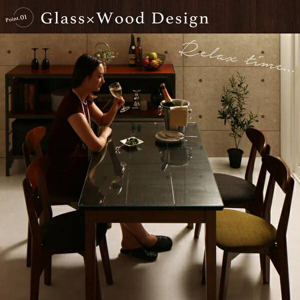 ガラスと木の異素材MIXモダンデザインダイニング Glassik グラシック 2点セット(テーブル+チェア1脚) W68