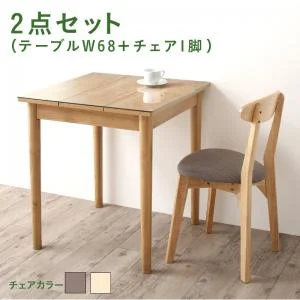 ガラスと木の異素材MIXモダンデザインダイニング Noines ノイネス 2点セット(テーブル＋チェア1脚) W68