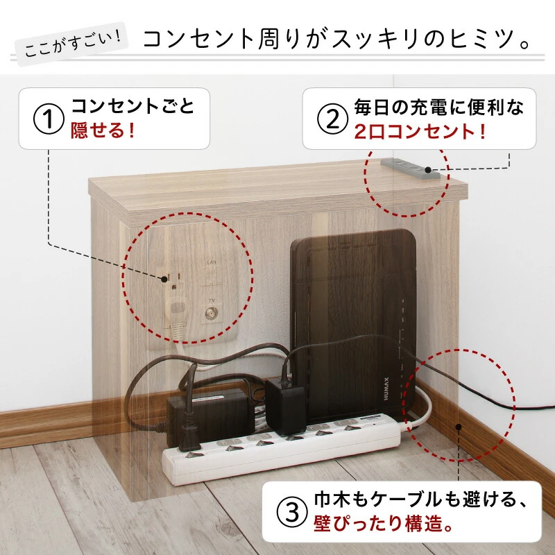 2口コンセント付きコーナーケーブル収納ボックス plugg プラッグ