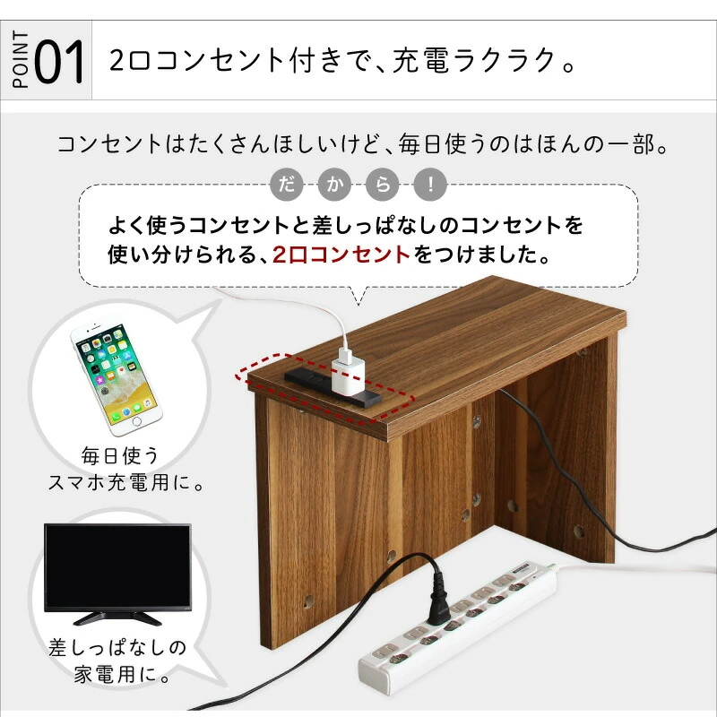 2口コンセント付きコーナーケーブル収納ボックス plugg プラッグ