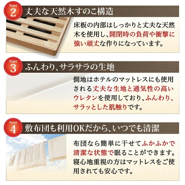 お客様組立 通気性抜群 すのこ構造 棚コンセント付 跳ね上げベッド Retiro レティーロ ベッドフレームのみ セミシングル 深さラージ