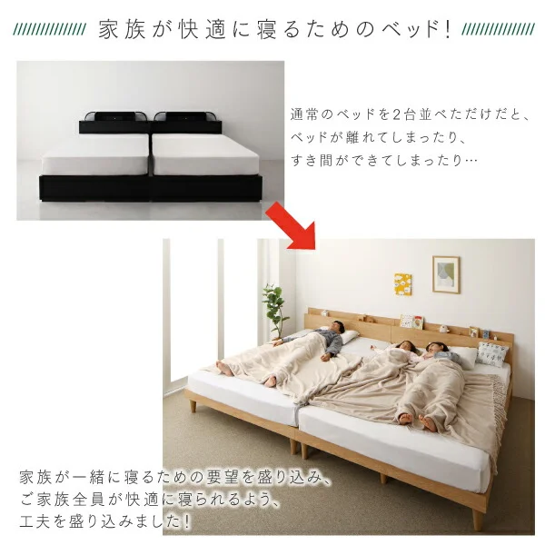 棚コンセント付き ツイン連結すのこファミリーベッド Famine ファミネ ベッドフレームのみ ワイドK200