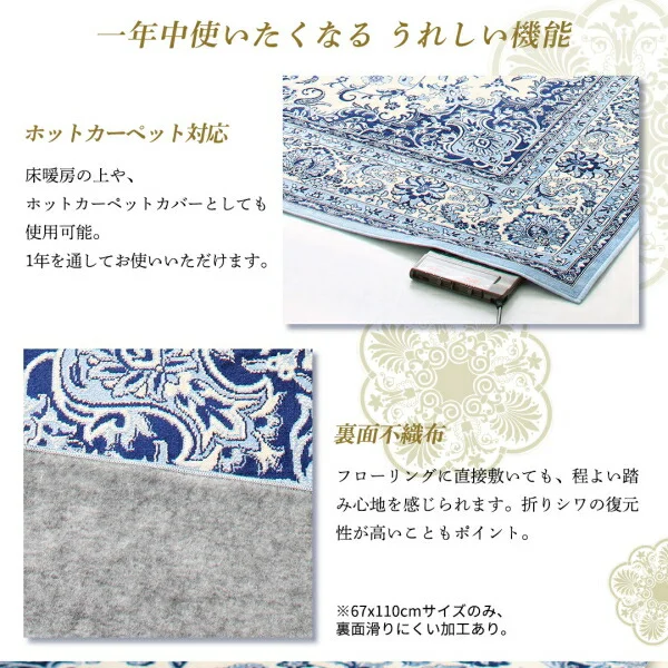 ベルギー製モケット織リゾート風クラシックデザインラグ Anneke アンネケ 67×110cm
