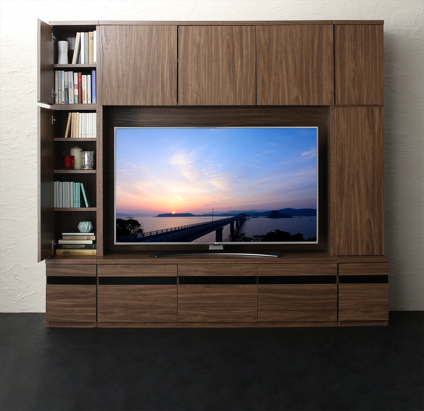ハイタイプテレビボードシリーズ Glass line グラスライン 3点セット(テレビボード+キャビネット×2) ガラス扉