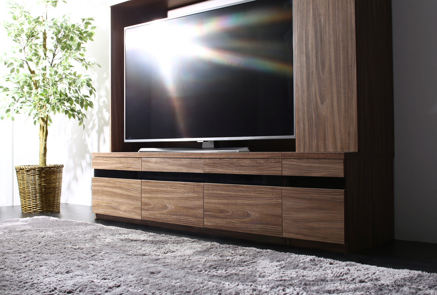 ハイタイプテレビボードシリーズ Glass line グラスライン 3点セット(テレビボード+キャビネット×2) ガラス扉