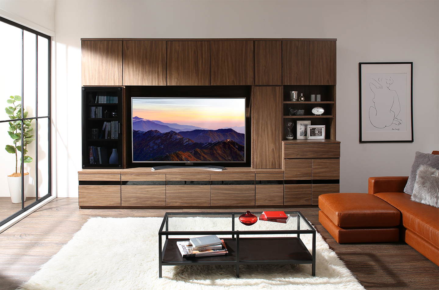 ハイタイプテレビボードシリーズ Glass line グラスライン 3点セット(テレビボード+キャビネット×2) ガラス扉