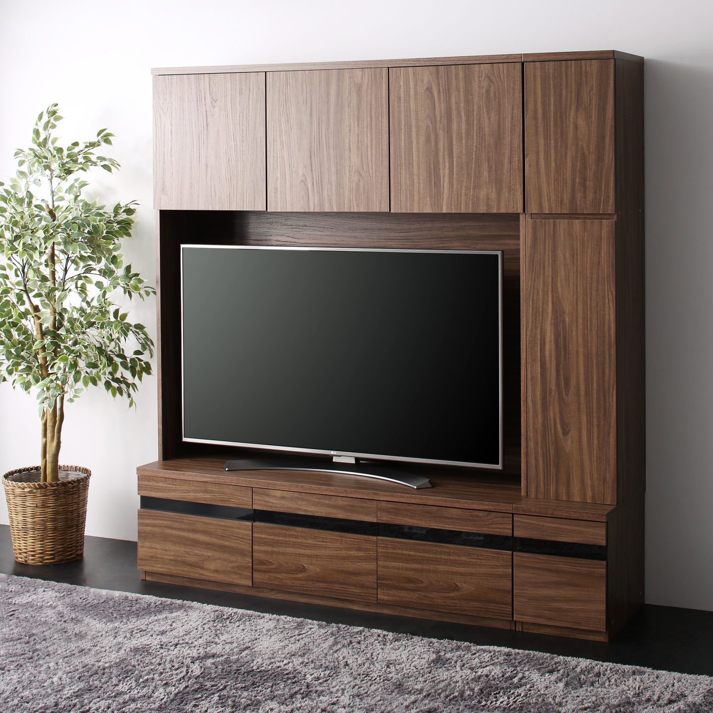 ハイタイプテレビボードシリーズ Glass line グラスライン 3点セット(テレビボード+キャビネット×2) ガラス扉