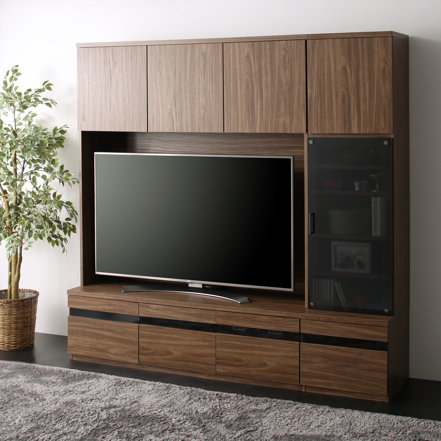 ハイタイプテレビボードシリーズ Glass line グラスライン 3点セット(テレビボード+キャビネット×2) ガラス扉