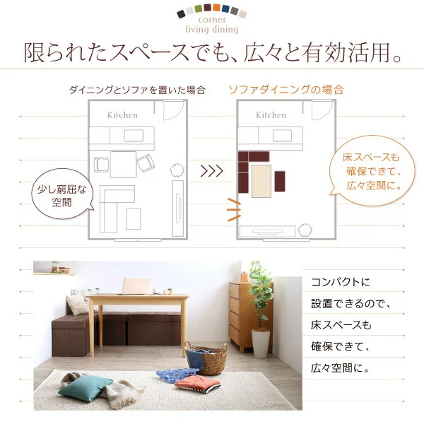 スペース有効活用 収納付き リビングダイニング myrtle メイトル 6点セット(テーブル+2Pスツール3脚+1Pスツール2脚) プレミアム生地 W115