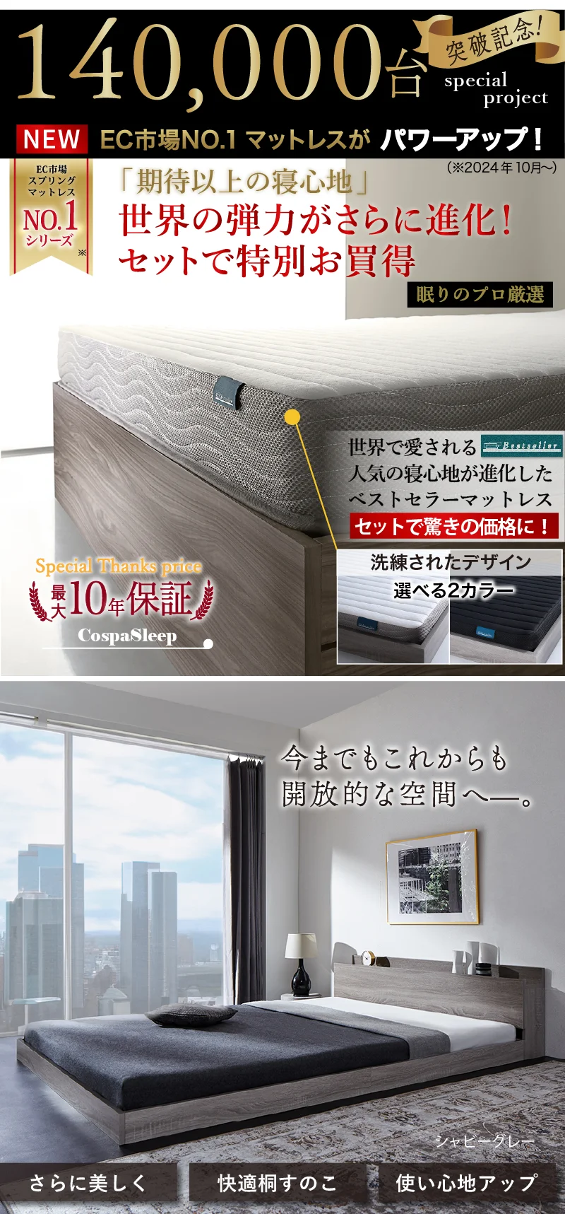 ベッド 棚コンセント付き ロータイプ/Skyline2 ベッドフレームのみ シングル