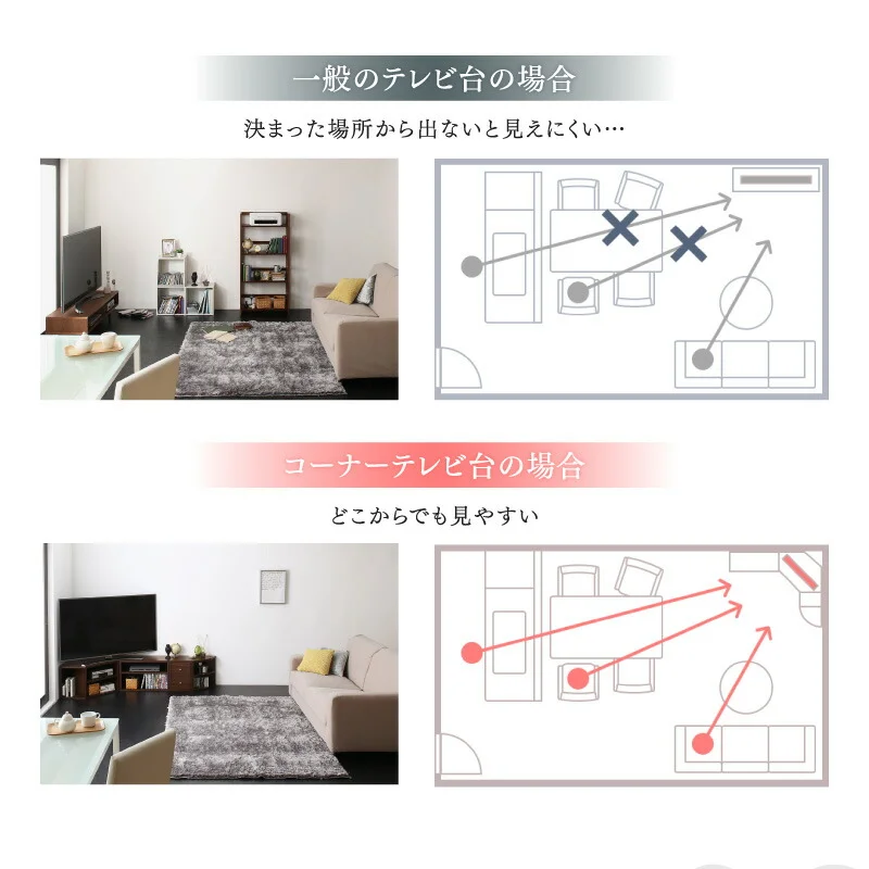 コーナーテレビ台 ロータイプ 4点セット/コーナータイプTV台4点セット