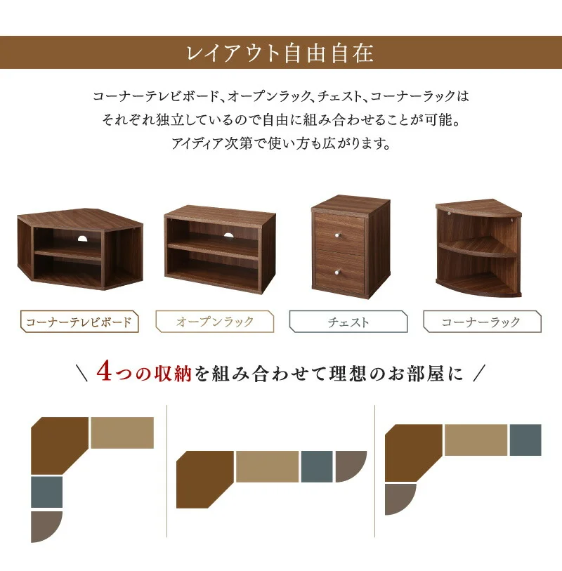 コーナーテレビ台 ロータイプ 4点セット/コーナータイプTV台4点セット