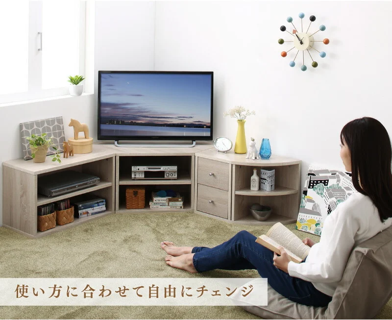 コーナーテレビ台 ロータイプ 4点セット/コーナータイプTV台4点セット