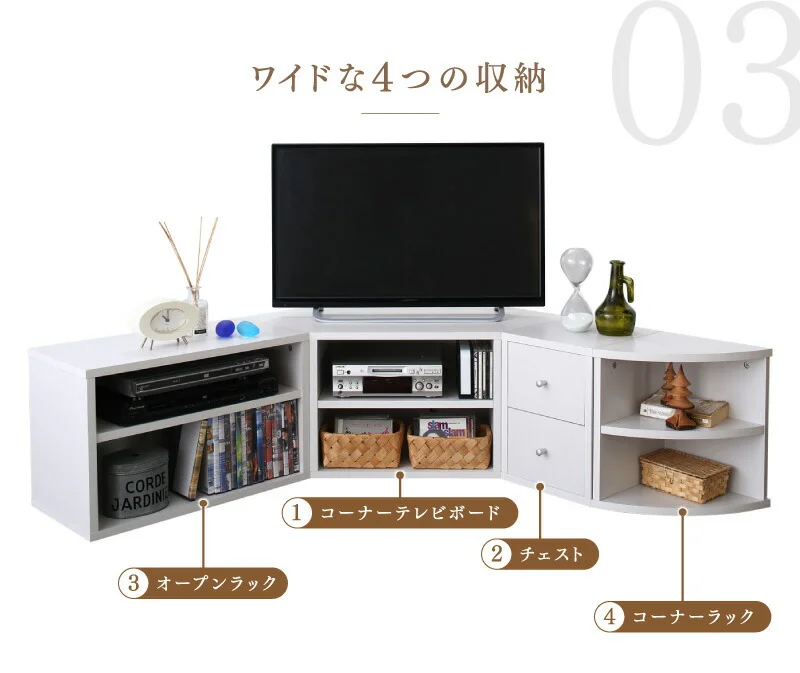 コーナーテレビ台 ロータイプ 4点セット/コーナータイプTV台4点セット
