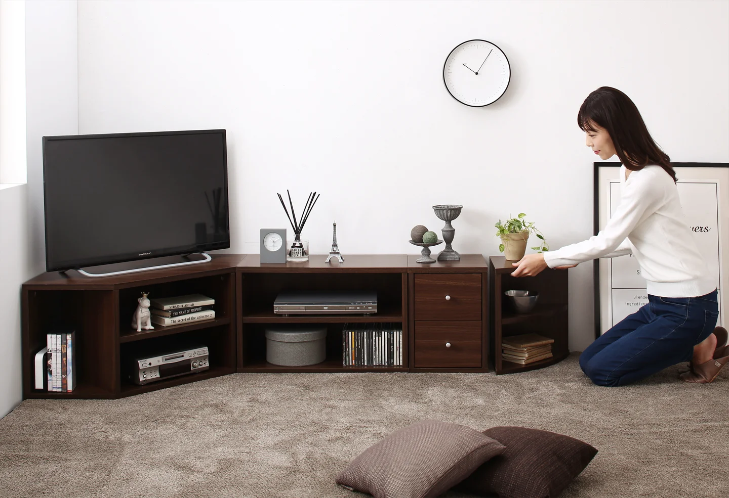 コーナーテレビ台 ロータイプ 4点セット／コーナータイプTV台４点セット