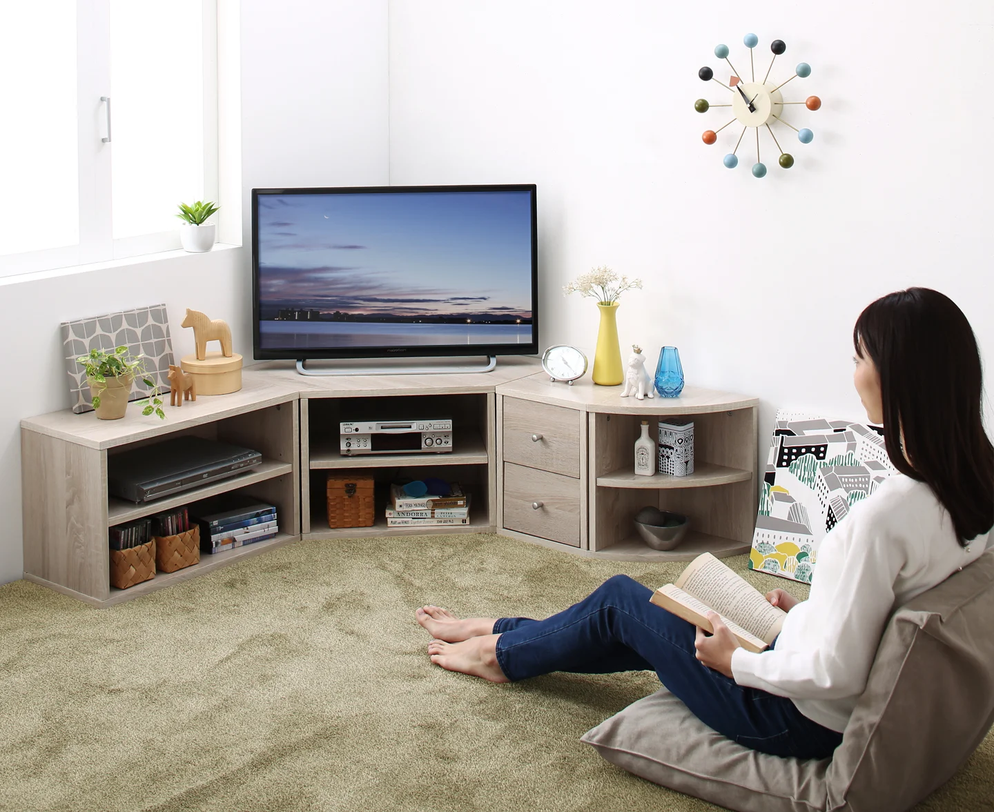 コーナーテレビ台 ロータイプ 4点セット／コーナータイプTV台４点セット
