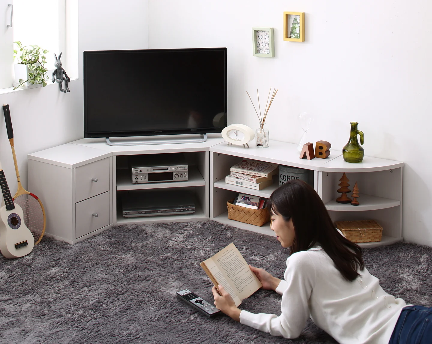 コーナーテレビ台 ロータイプ 4点セット／コーナータイプTV台４点セット