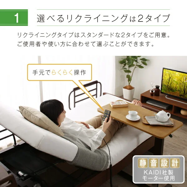 お客様組立 棚・照明・コンセント・引出し収納付き電動ベッド ラクストレージ ベッドフレームのみ 1モーター シングル