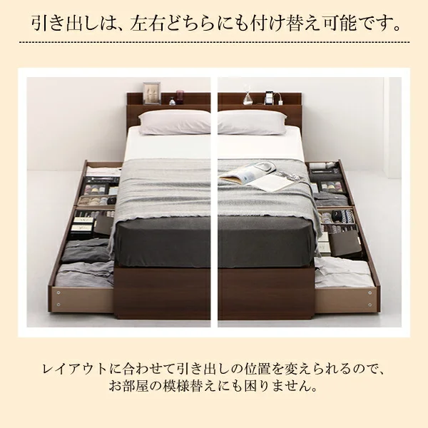 清潔に眠れる棚・コンセント付きすのこ収納ベッド Anela アネラ ベッドフレームのみ シングル