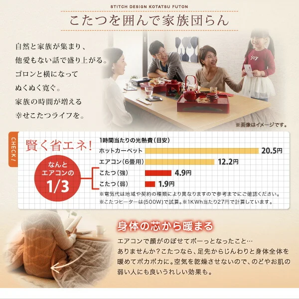 洗えるジャガード織ステッチデザインこたつ布団 Cojia コジア 掛布団&敷布団2点セット 掛け布団+ラグ 正方形(80×80cm)天板対応
