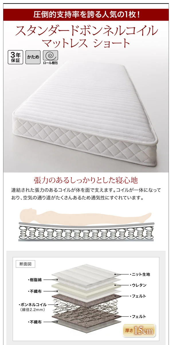 ショート丈収納ベッド／フルール2 Fleur2 ベッドフレームのみ セミシングル ショート丈