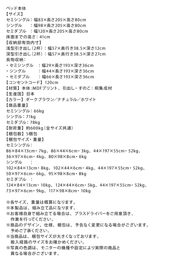 お客様組立 国産 多機能頑丈すのこチェストベッド Salberg サルベルグ ベッドフレームのみ セミシングル