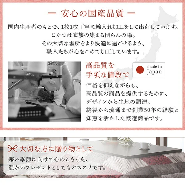 和モダンデザインの市松模様こたつ布団 あかね 掛布団&敷布団2点セット 正方形(75×75cm)天板対応