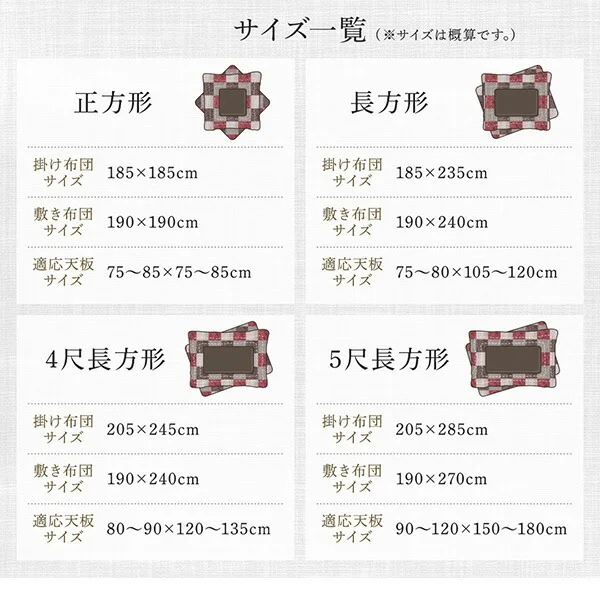 和モダンデザインの市松模様こたつ布団 あかね 掛布団&敷布団2点セット 正方形(75×75cm)天板対応