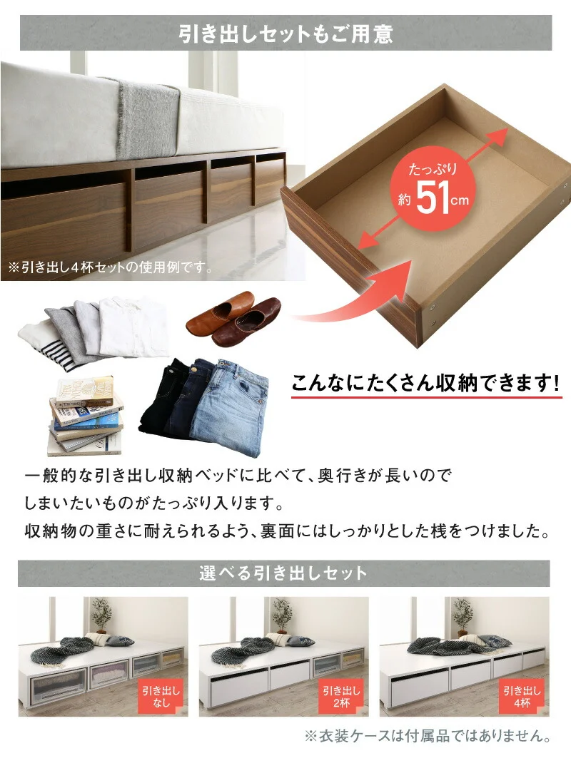 ベッド チェストベッド 大容量収納ベッド／センペール2 ベッドフレームのみ ハイタイプ 引き出しなし シングル